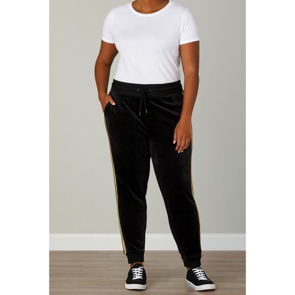 INC International Concepts Women’s Black Velour Jogger w/ Gold Stripe Size L NWT - Picture 1 of 7